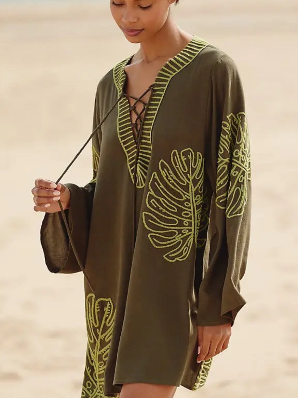 Celandine Anthropologie Green Kaftan Dress Swim Cover Up Sz XS/S * - Picture 1 of 6